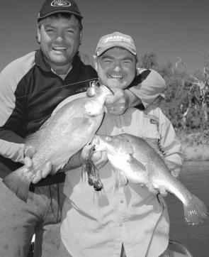 Dave Hodge and Glenn Casey of Bassman Spinnerbaits have some fun on golden perch.